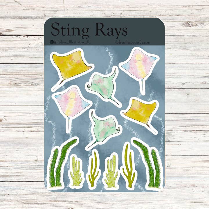 Folha de Sting Rays - Vida Marinha, Marinha, Natureza, Oceano, Aquário por atacado de Hudson Illustration Co - About Town Co