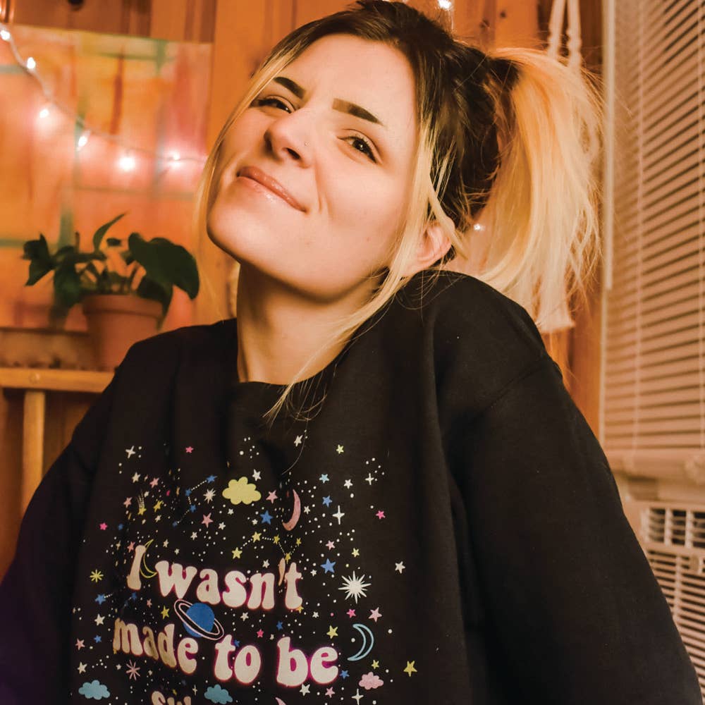 Black With Multi Color Print I wasn't made to be subtle crewneck pullover for wholesale on Faire3