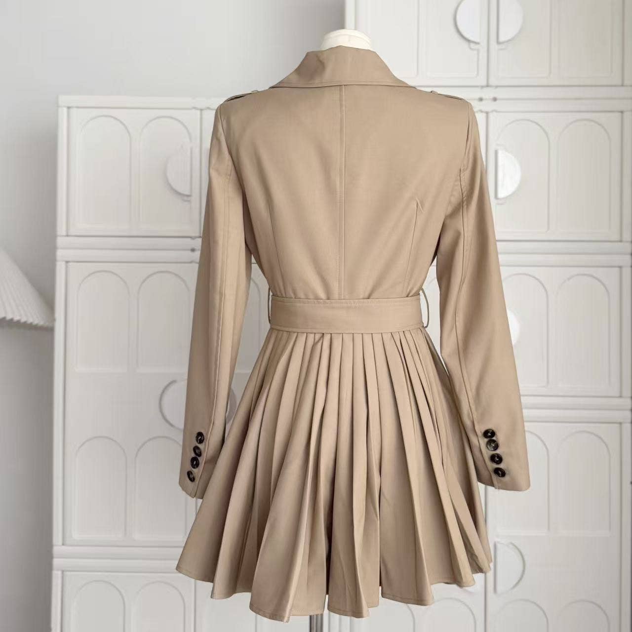 Khaki DR898Y Autumn Pleated Dress with Waist Tie for Women for wholesale on Faire3