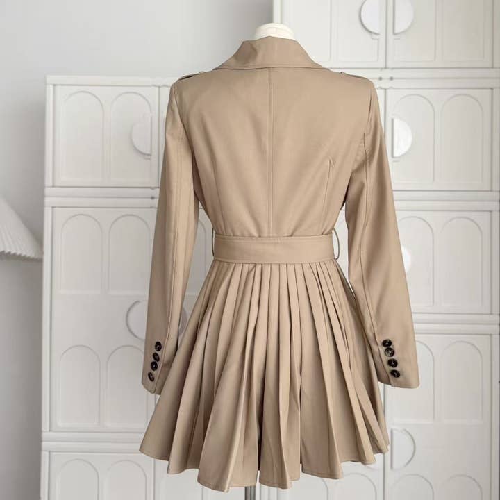Khaki DR898Y Autumn Pleated Dress with Waist Tie for Women for wholesale on Faire3