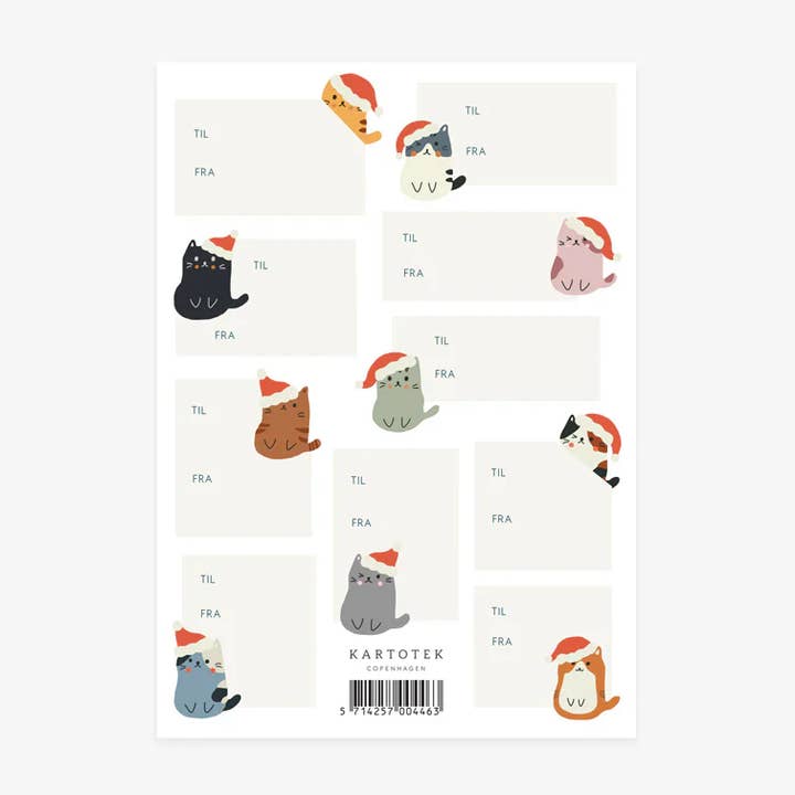 Gift Tag Stickers // Christmas Cats (DANISH) for wholesale by Kartotek Copenhagen
