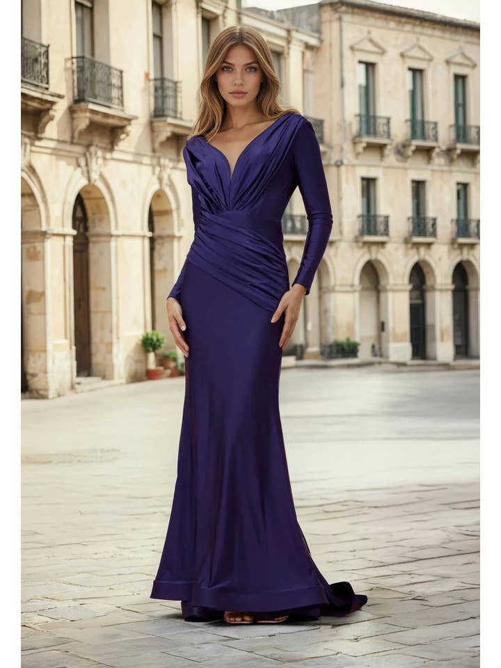 Kos Couture - Wholesale Gown - Women's - Long Sleeve Formal Evening Dress