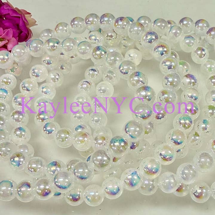 KayleeNYC - Wholesale Beaded Bracelet - Angel Aura Selenite 6mm 7.5” Stretch Bracelet