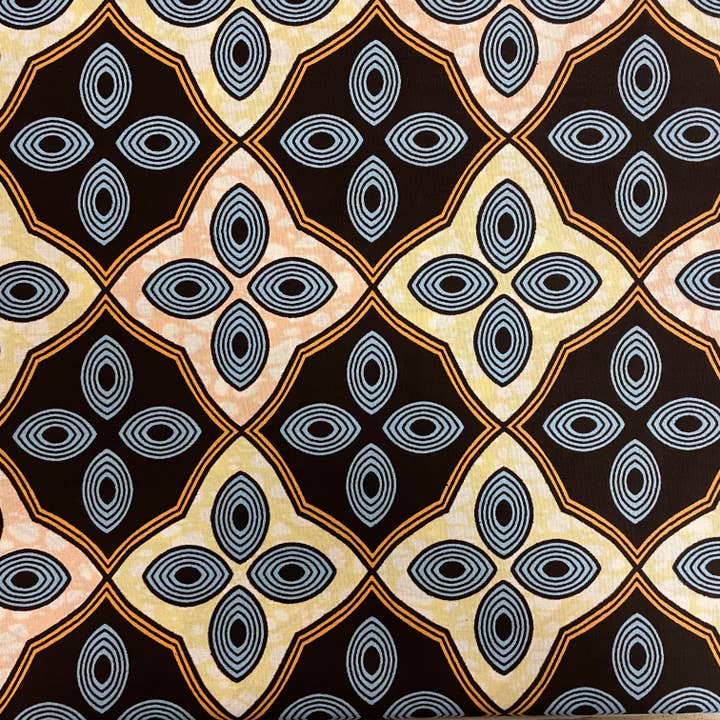 MW151, cotone stampato, cera Mitex, Wind Directions, giallo arancio per la vendita all'ingrosso da parte di Reburoni