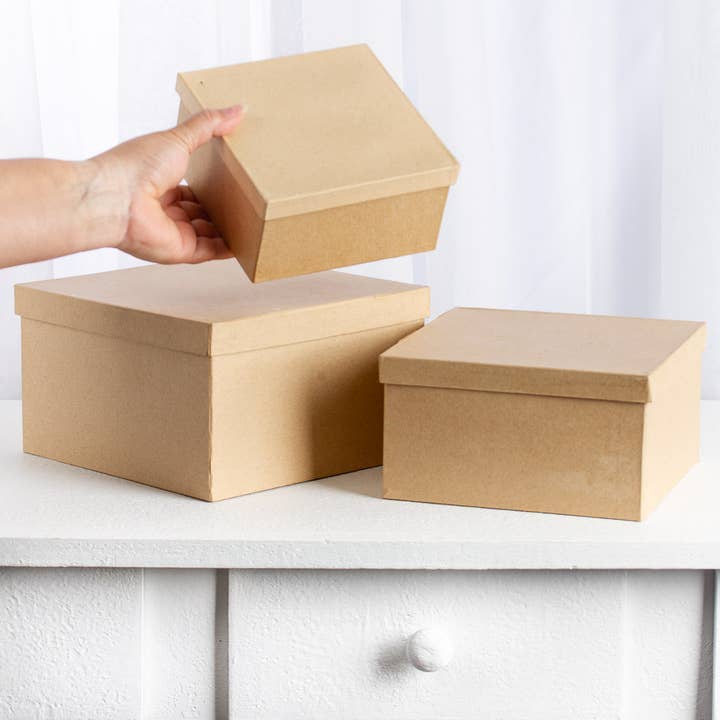 Factory Direct Craft - Wholesale Decorative box - Premade 3-Piece Nested Paper Mache Square Box Set3