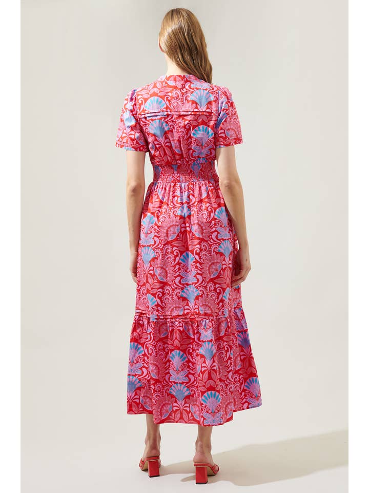 BLUE PINK RED Radiant Floral Belraj Poplin Maxi Dress for wholesale on Faire