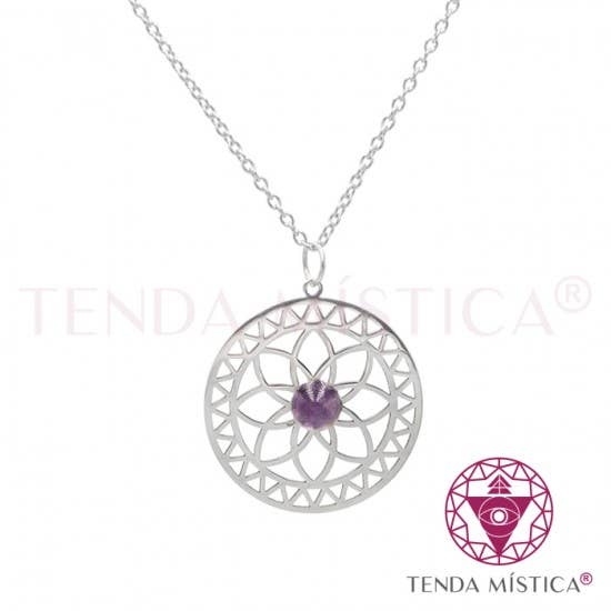 Collar Mandala de acero con amatista para venta al por mayor de Tenda Mística