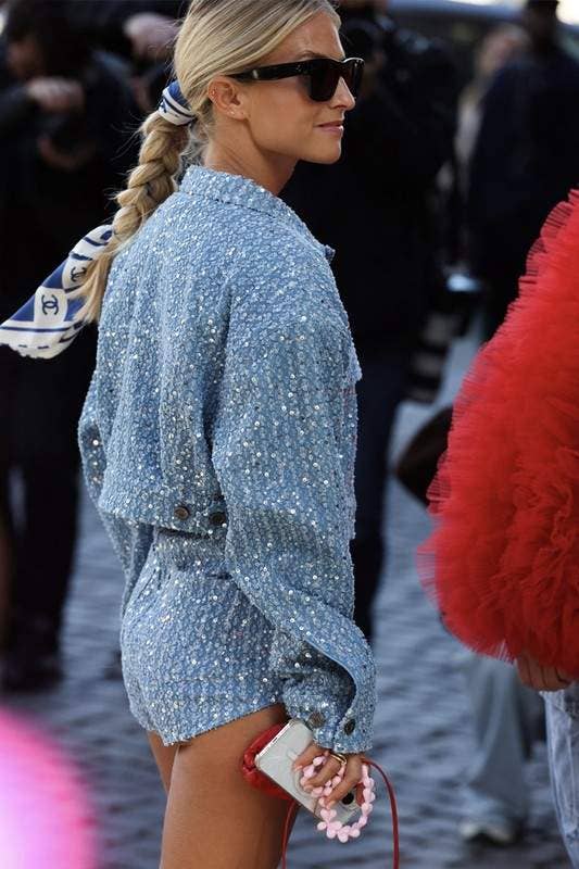 BLUE sequins crop denim jacket and shorts set for wholesale on Faire5