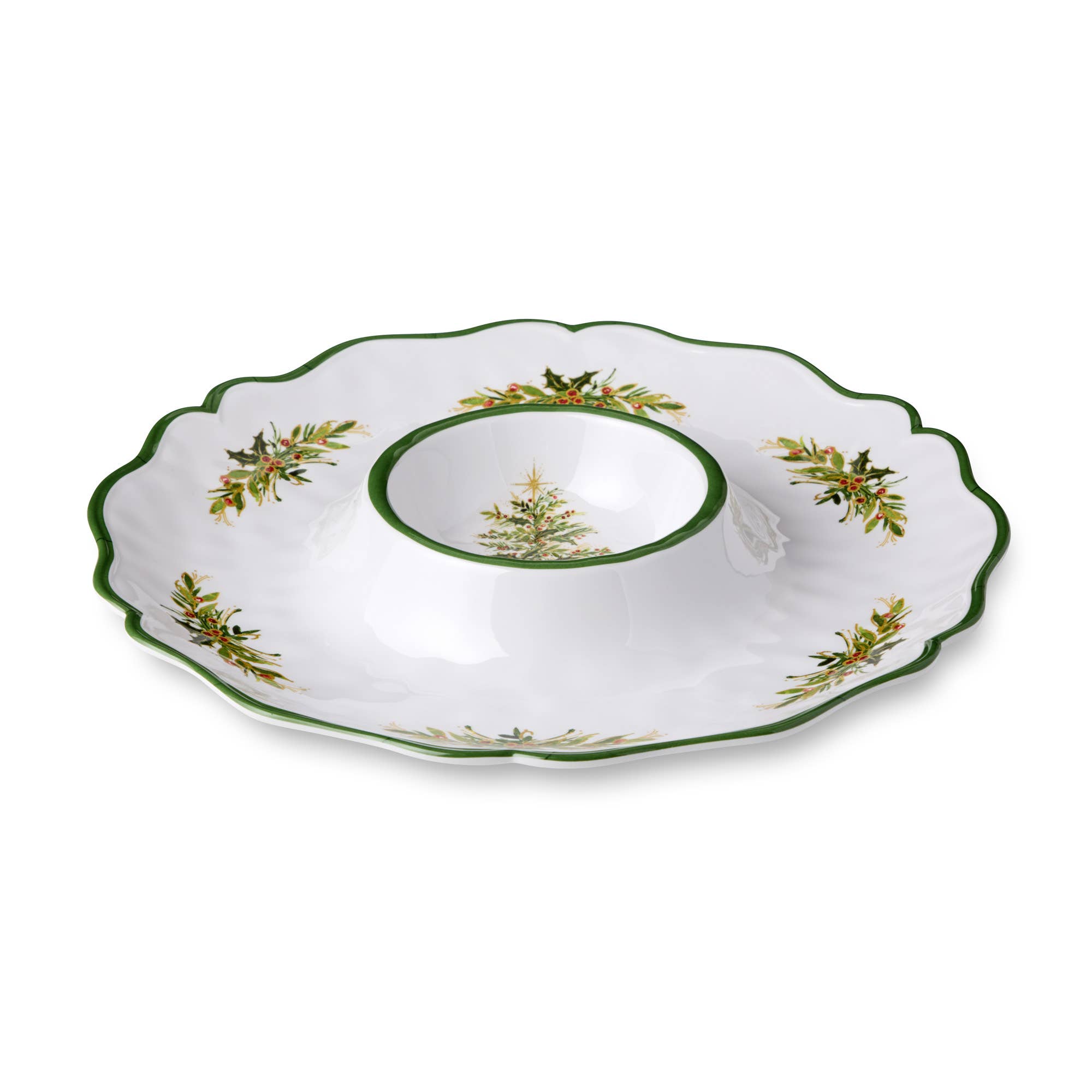 Certified International - Wholesale Appetizer Serveware - Holly Tree Chip and Dip 14.5in2