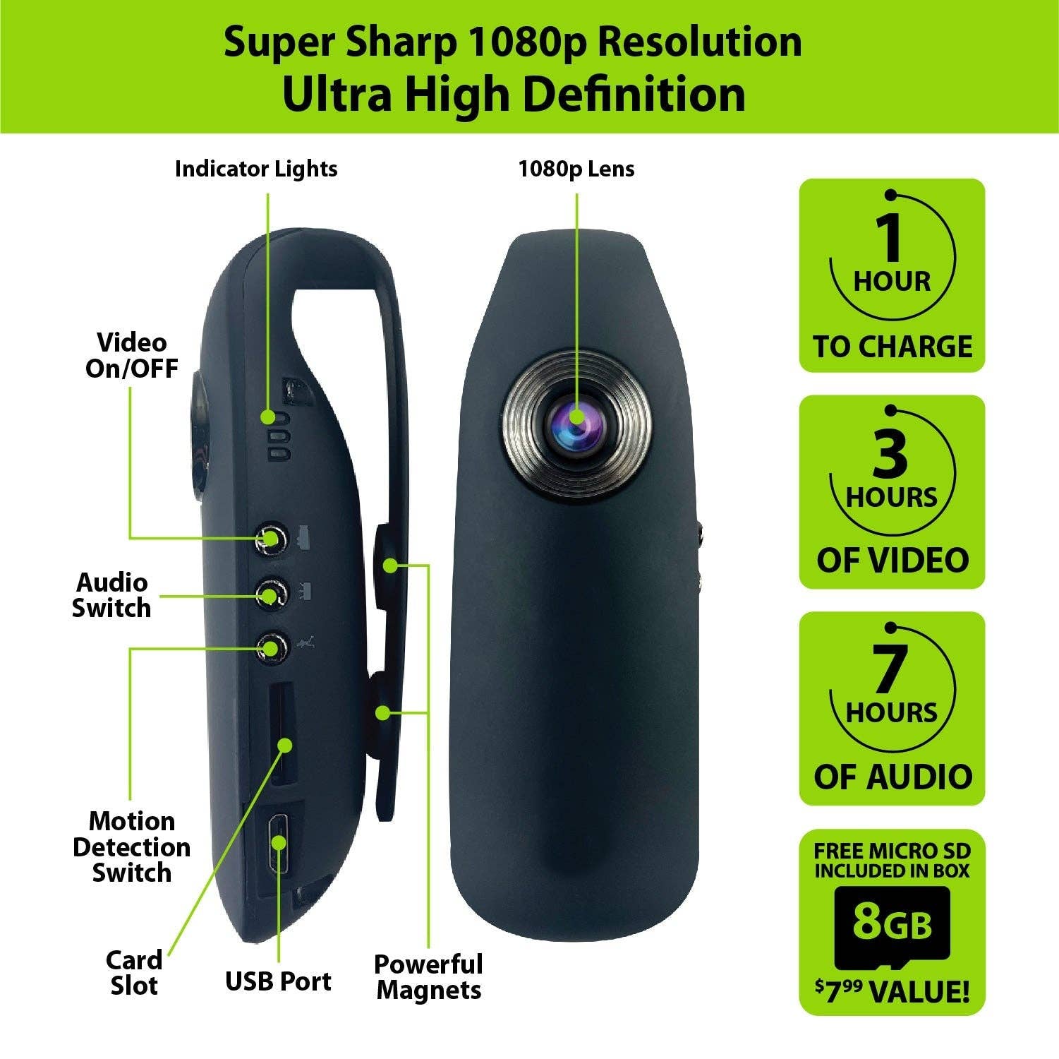 Novelty Brands - Wholesale Retailer Display - Accessories - Gadget Gear Body Cam with Micro SD Card Boxed - 4/Display4