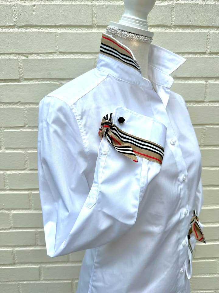 Audrey Ribbon FC - White w Khaki Stripe Ribbon for wholesale on Faire5