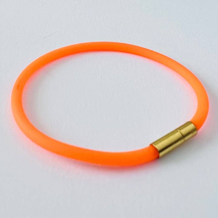 Tami Waterproof Soft-Touch Rubber Cord Bracelet with Gold Needle/Pin Clasp-Neon Orange for wholesale by Unklaspe