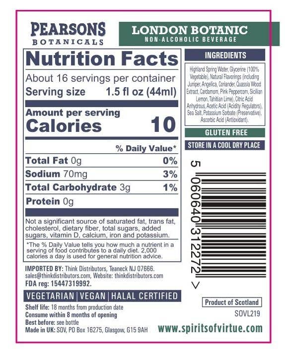 Think Distributors - Wholesale Non-Alcoholic Spirits/Wine/Beer - Pearsons Botanicals London Botanic Non-Alcoholic Gin1