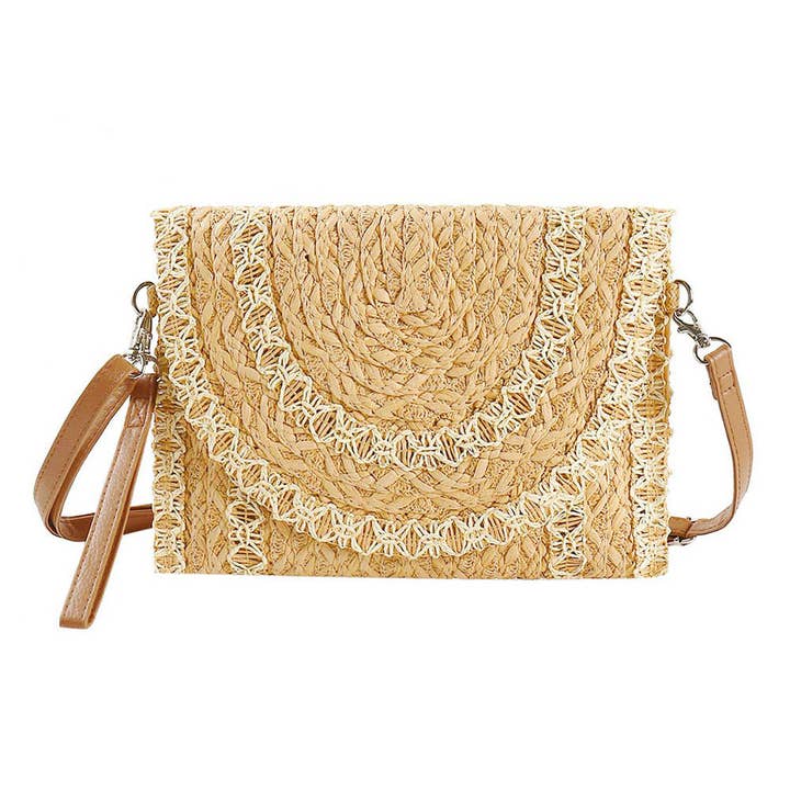 Sensibling Corp. – Bolsa - Mulher por atacado – Carteira / Bolsa a Tiracolo de Palha com Detalhe de Costura