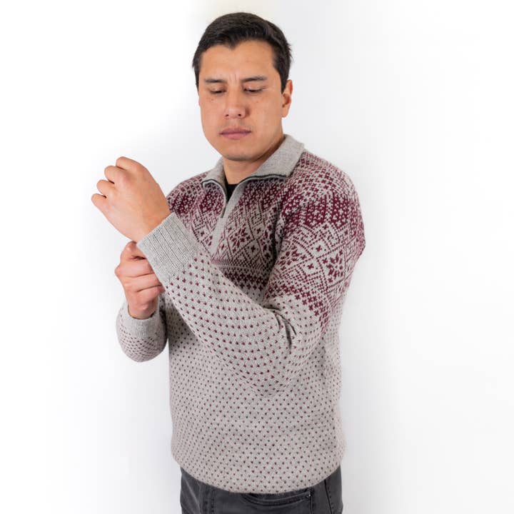 L.A.M Bolivia - Wholesale Gebreide trui - Heren - 100% Alpaca trui La Paz met halve rits en opstaande kraag10