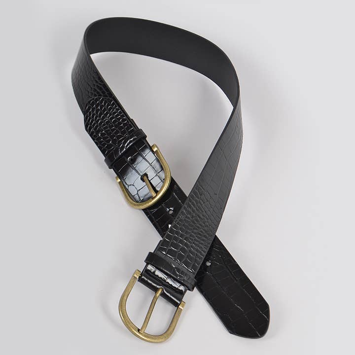3AM BY H&D ACCESSORIES - Wholesale Belt - Women's - Two Buckle Faux Croc Leather Waist Belt3
