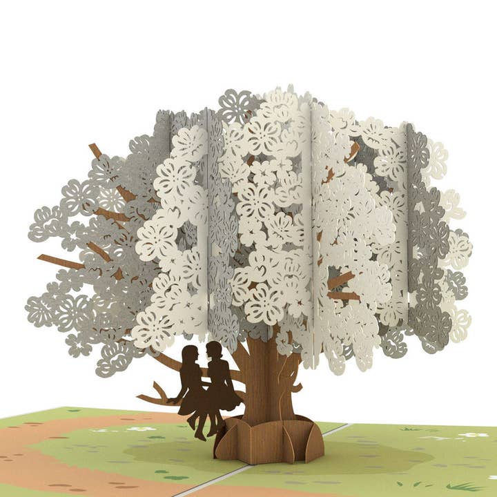 Dogwood Love Scene Gray Same Sex Female Pop-Up Card for wholesale by Lovepop Cards