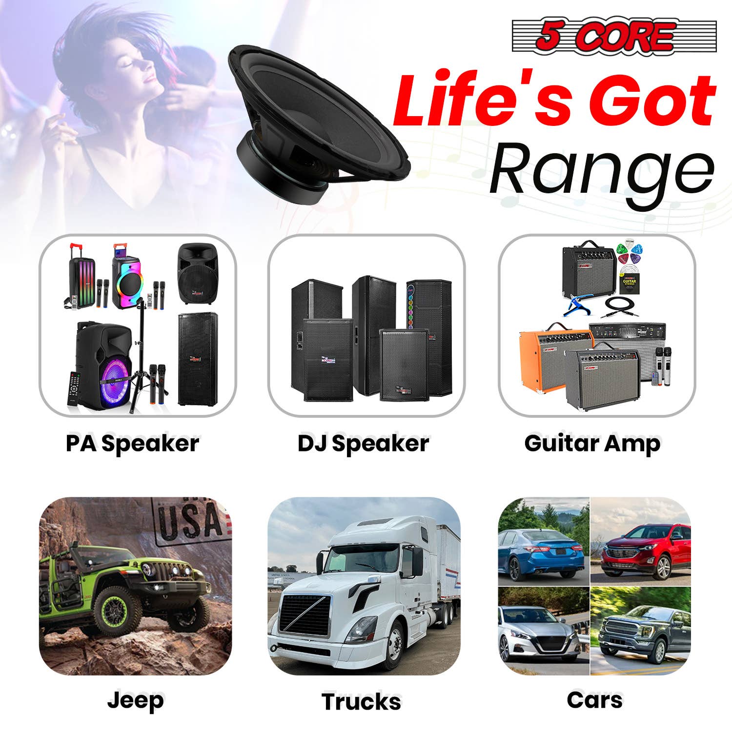 K Cube Inc - Wholesale Speakers - 5Core 10" Subwoofer Pair 600W Car Audio 4Ohm Speaker6