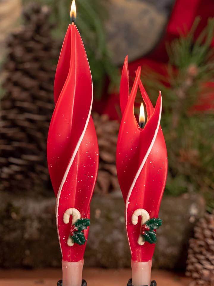 Red Candy Cane Silhouette Pair of Beeswax Candles for wholesale by Summerfield Candles