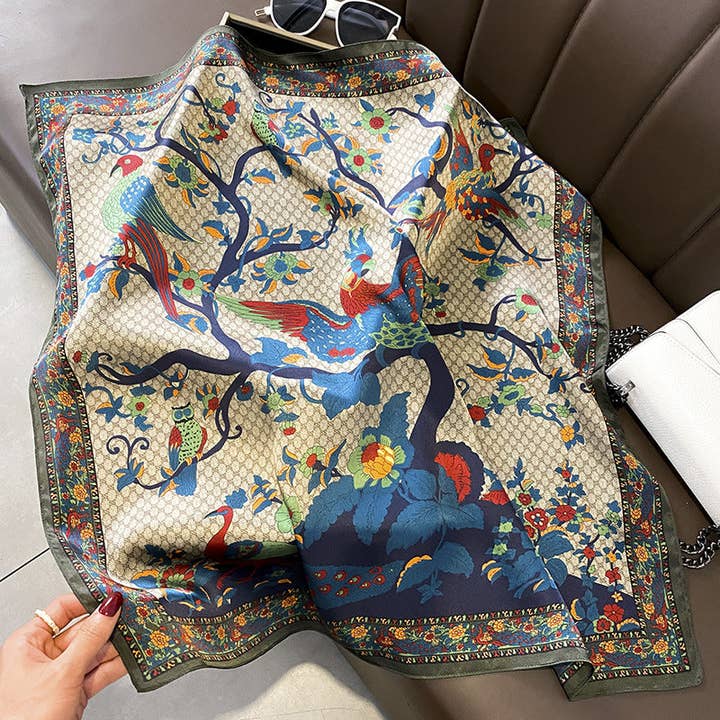 SueSilkHK - Wholesale Scarf – Women's - Vintage Peacock Pattern mulberry silk scarf/70CM 100% mulberry silk scarf/Silk shawl/Gift for her1