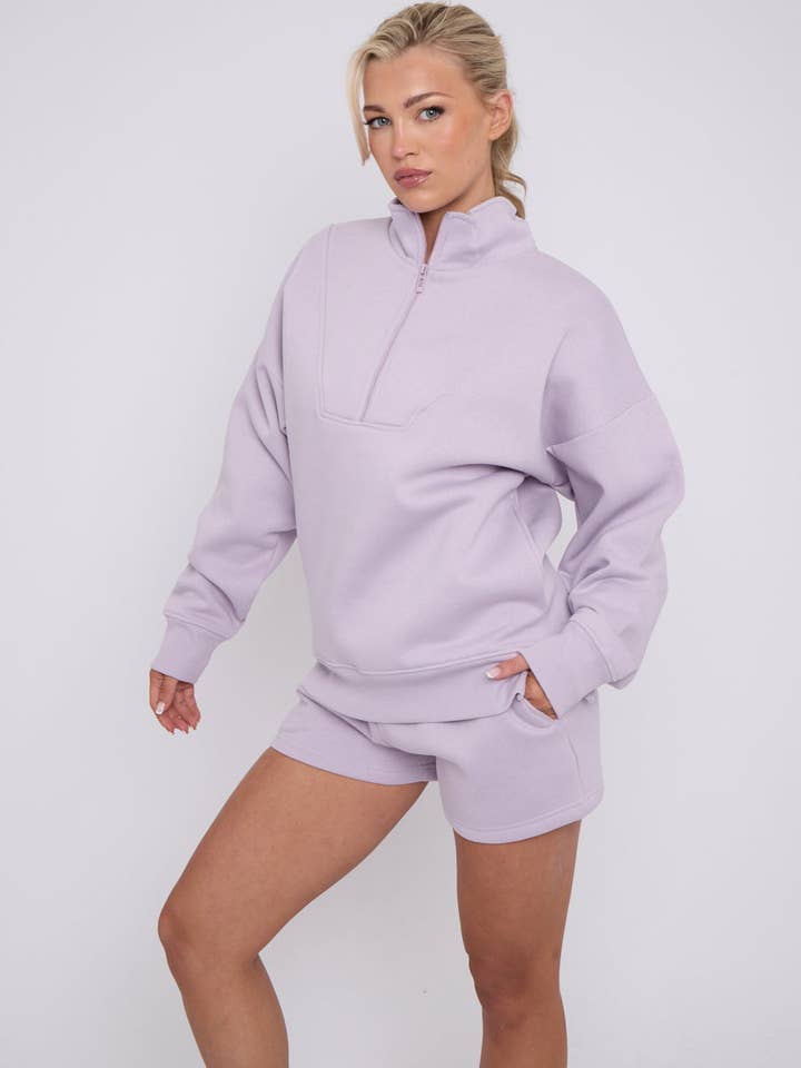 AX Labels - Wholesale Lounge Set - Women's - 1/2 Zip Top & Shorts Fleece Co-ord25