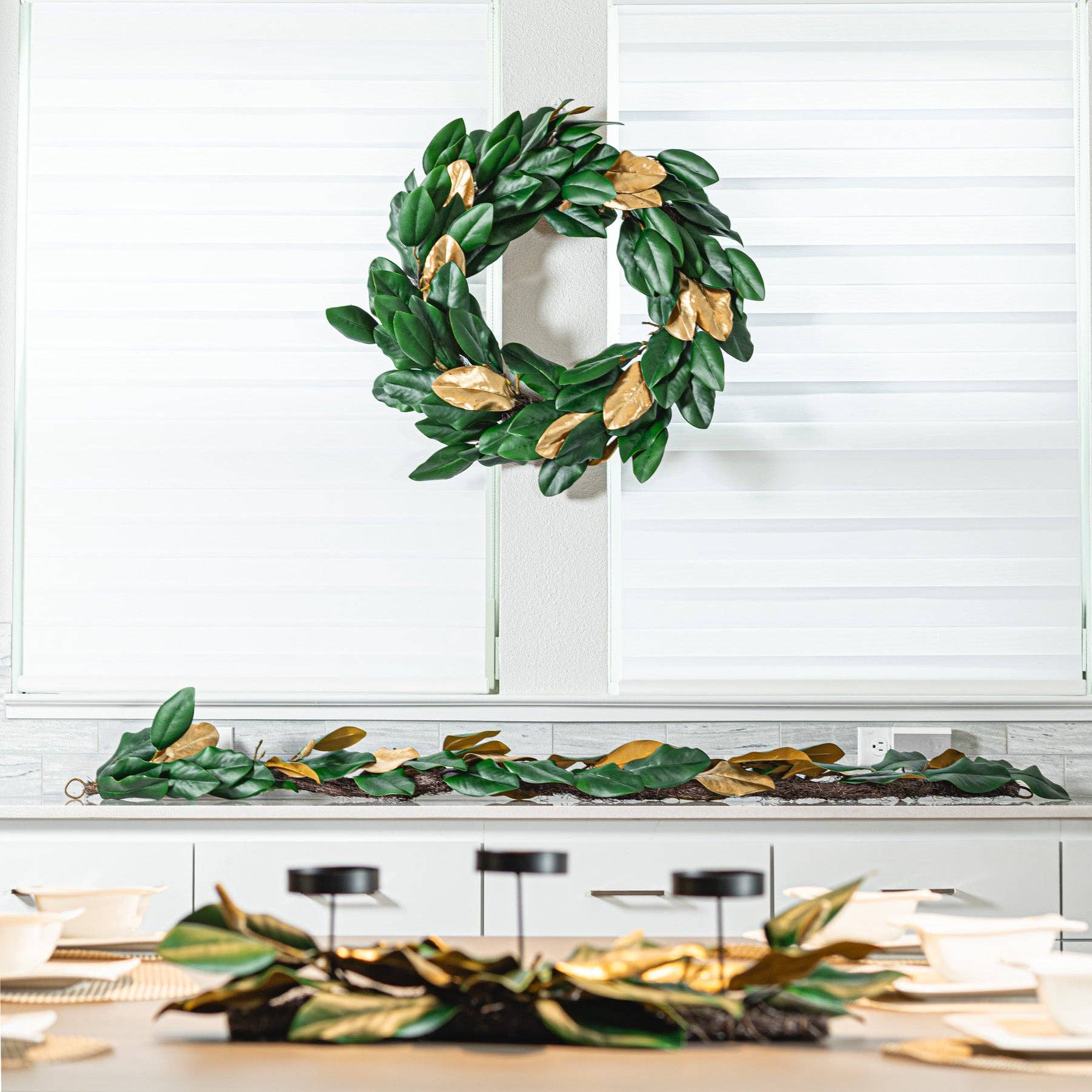Zaina Home - Wholesale Wreath - 30” Green & Gold Magnolia Wreath2