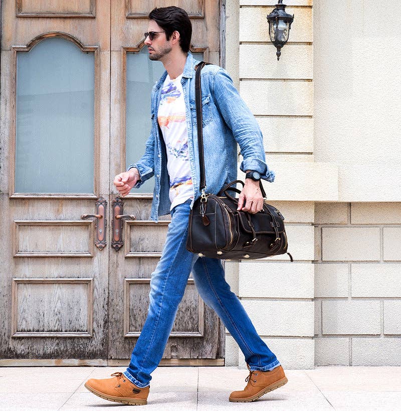 RockCow Leather Studio - Wholesale Weekender Bag - Men's - Vintage Leather Weekend Bag with Shoes Compartment, Crazy Horse Leather Duffle Bag, Large Travel Bag17