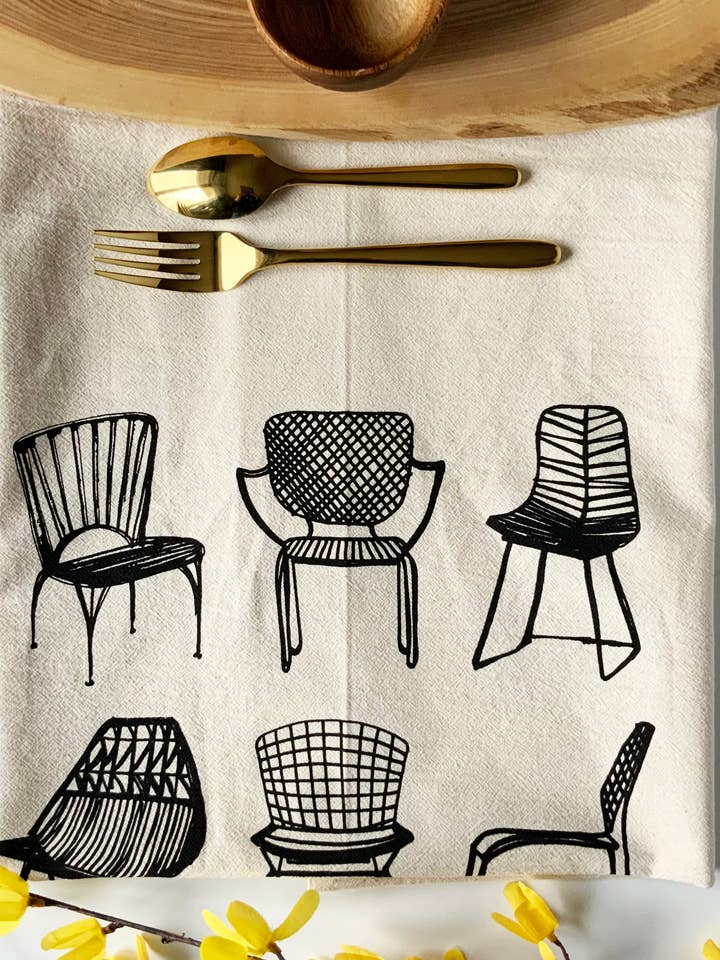 Torchon bio Modern Chairs noir - 20x24 pour la vente par HAVYN