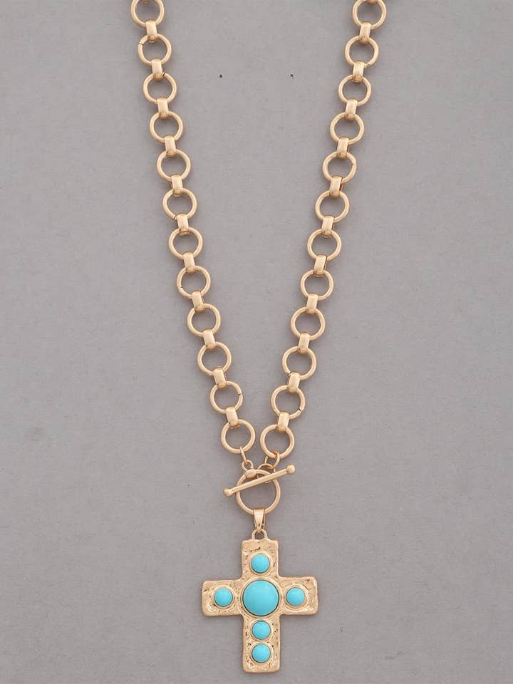 Collier cercle avec perles de perles et croix en métal martelé 5 pour la vente par anbfashion