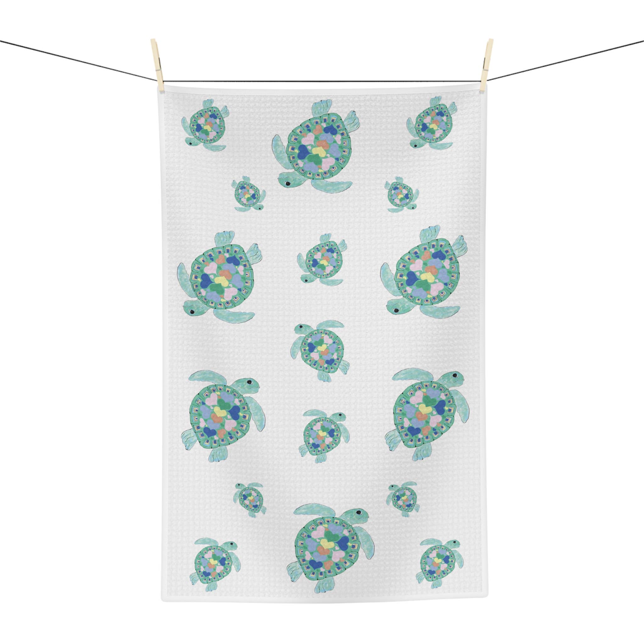 Blue Cava - Wholesale Tea Towel - “Love” Sea Turtles Microfiber Waffle Towel2