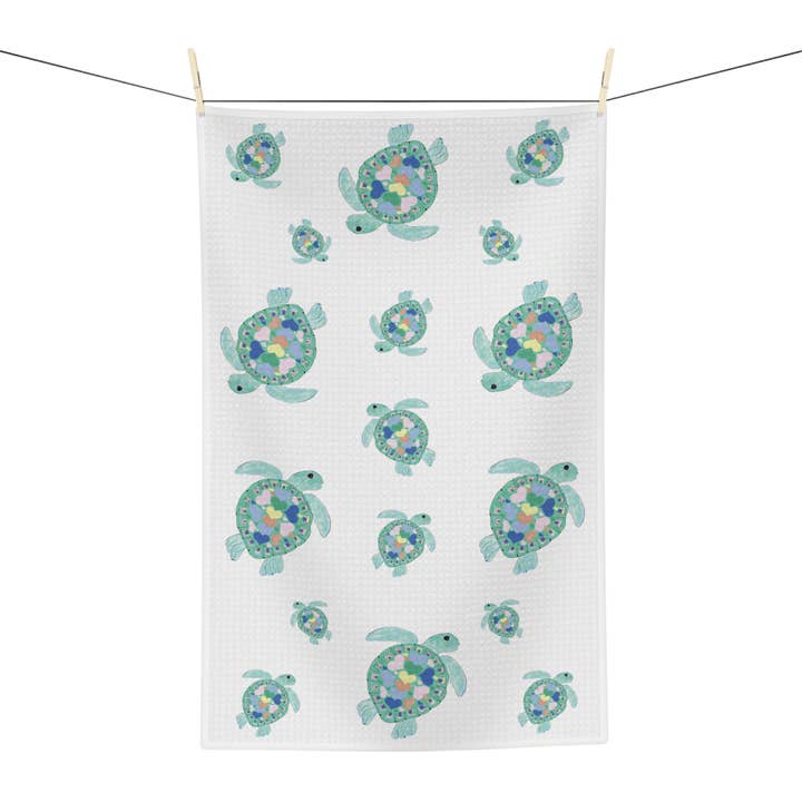 Blue Cava - Wholesale Tea Towel - “Love” Sea Turtles Microfiber Waffle Towel2
