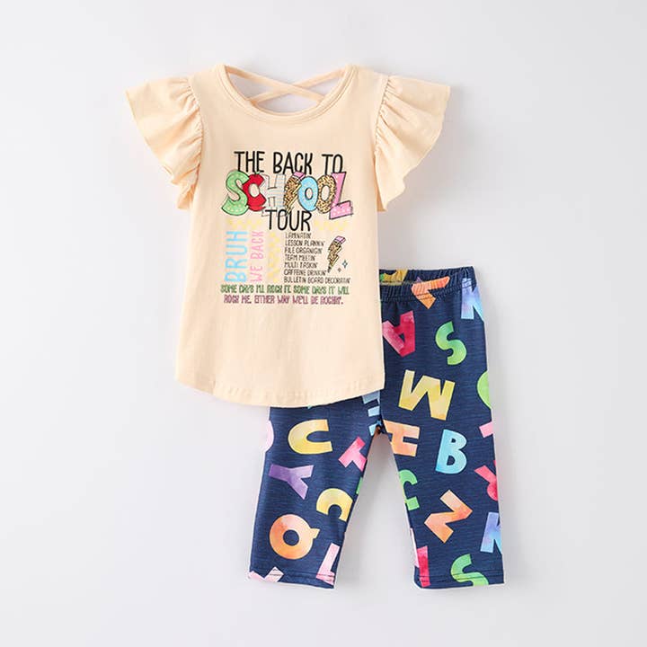 Girls Back To School Tour Letter Print Capri Set for wholesale by Auraquise