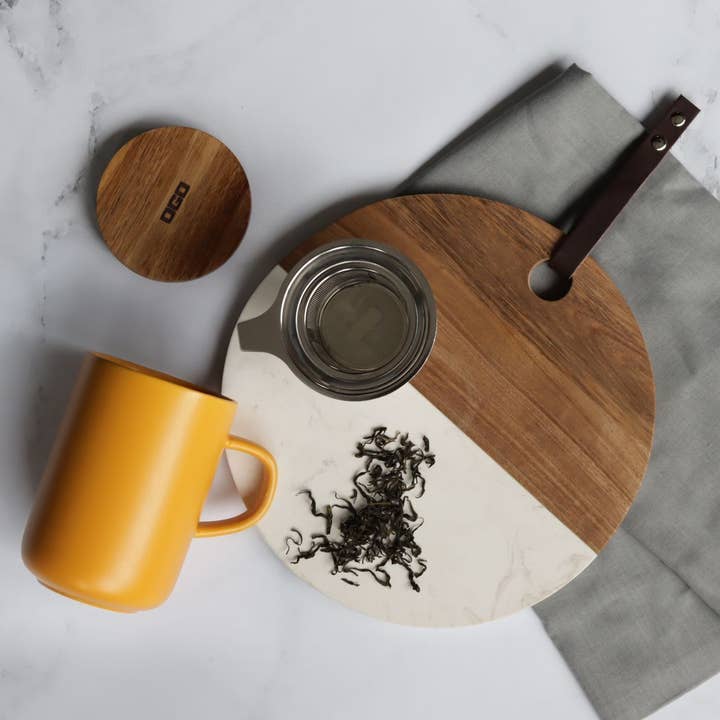 Ogo living - Wholesale Tea Pot - Juliet yellow stoneware tea pot with acacia lid1