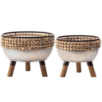 Napco - Wholesale Plant Pot - Planter, Footed Galvanized Beaded Item # 14838 LIMITED