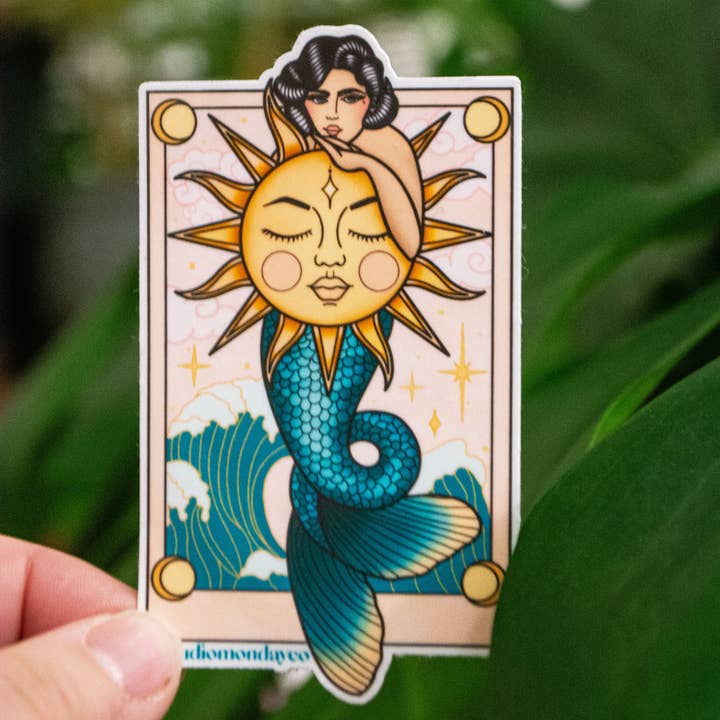 Mermaid Sun Tarot Sticker for wholesale by Solluna Bloom