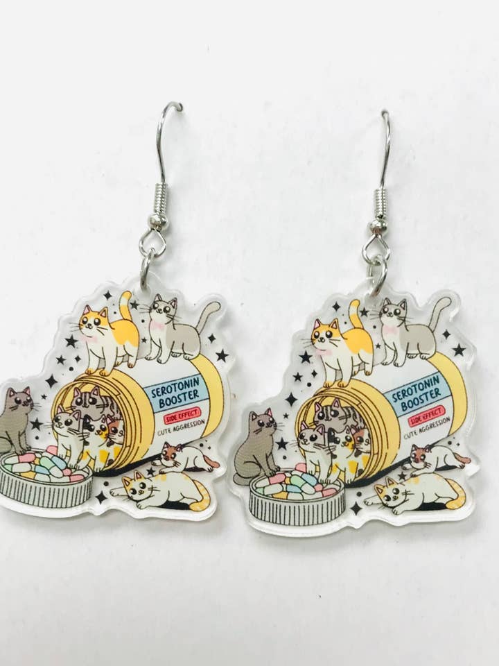 Cute Acrylic Cat Serotonin Booster Earrings for wholesale by SimpleNGreat