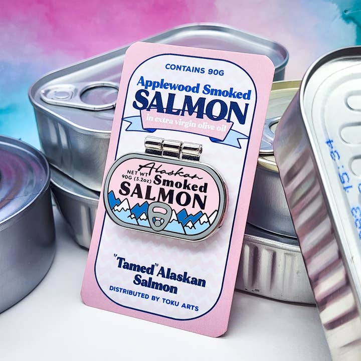 Toku Arts - Wholesale Lapel Pin/Button - Tinned Smoked Salmon Enamel Pin2