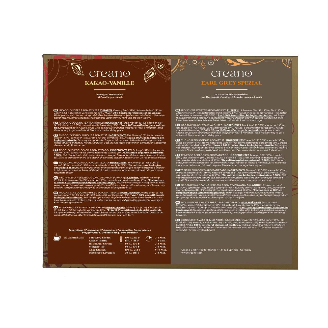 Creano - Vendita all'ingrosso Tè sfusi - Miscela di tè biologico set regalo da 24 pezzi 6 tipi - 48g2