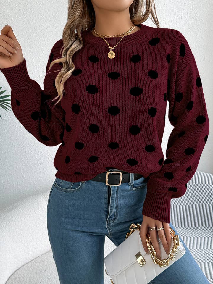 Masyal - Wholesale Knit Sweater - Women's - Autumn and winter contrasting polka dot long-sleeved sweater1