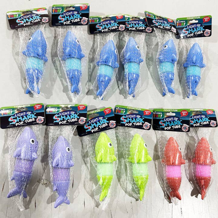 Novelty Closeout - Wholesale Light-Up Toy - Kids & Baby - Light Up Bendy Tube Shark Fidget Toy Assortment- 12/Pack