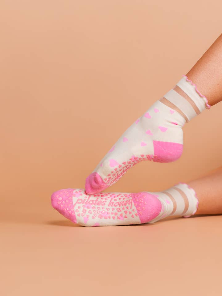 Be My Little Baby Sheer Ruffle Crew Grip Socks for wholesale by Pilates Honey