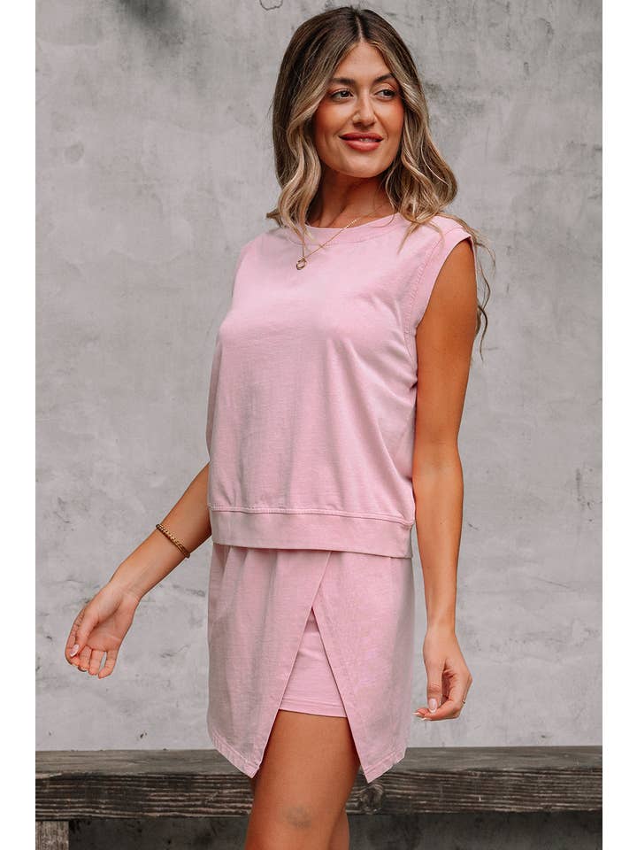 PRETTY BASH - Wholesale Top & Skirt Set - Women's - Mineral Wash Tank Top and Lined Split Skirt Set28