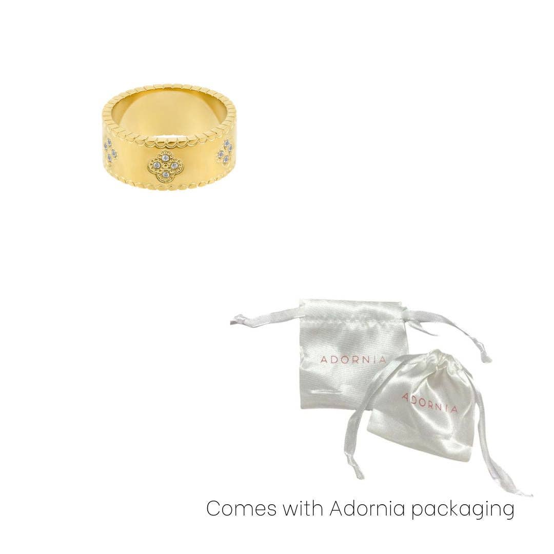 Adornia - Wholesale Multi-Stone Ring - Tarnish Resistant 18k Gold Plated Crystal Clover Band Ring2