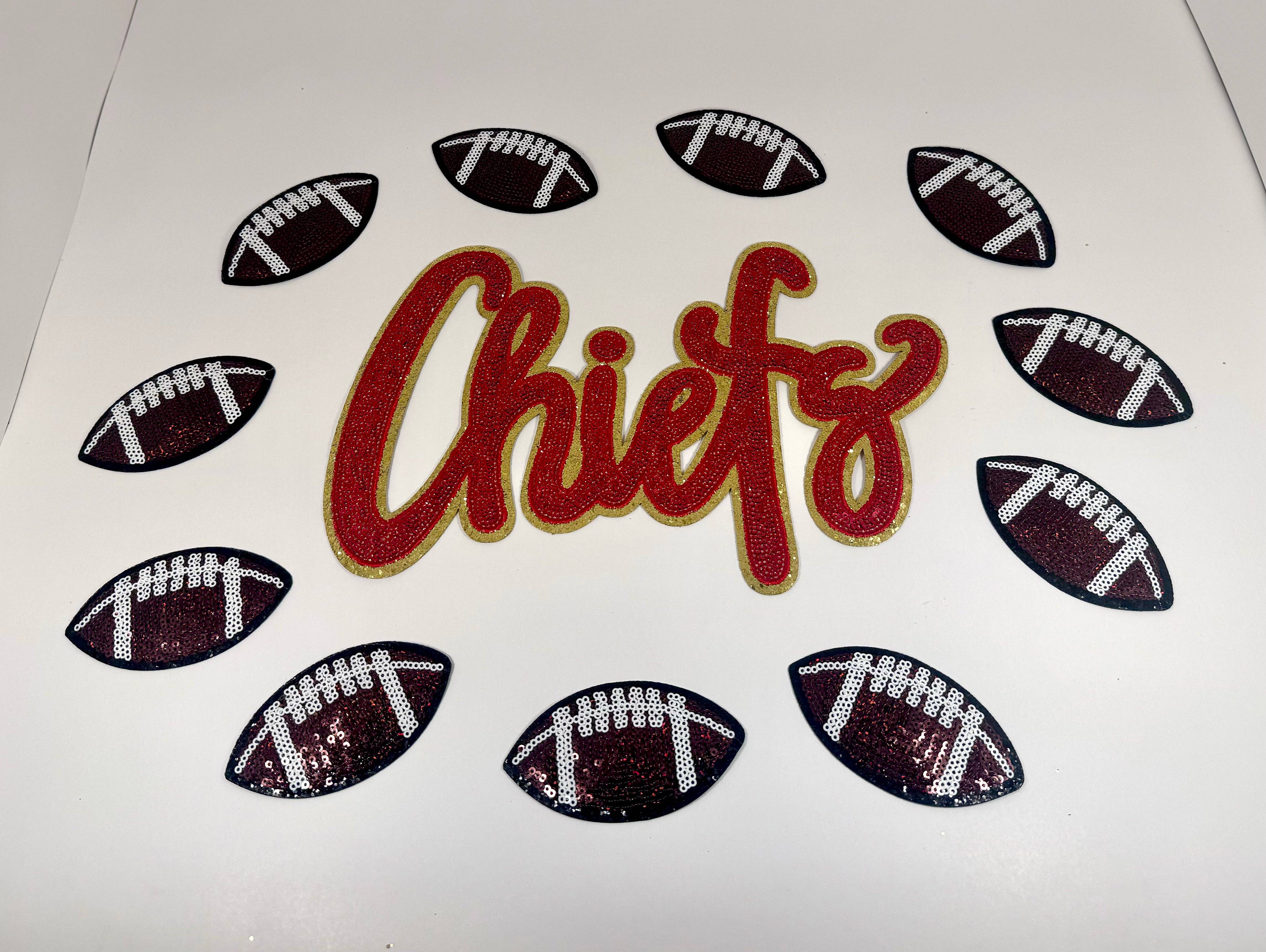sequinandstiches - Wholesale Patch - Chiefs Patch, Sequin Patch, Gold Glitter Backing, Iron On Patch, Game Day Patch, High School Mascot Patch, DIY Patch6