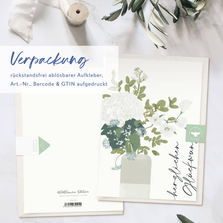 Wildblumen Atelier - Wholesale Congratulations Card - Greeting card congratulations vase with flowers, FSC3