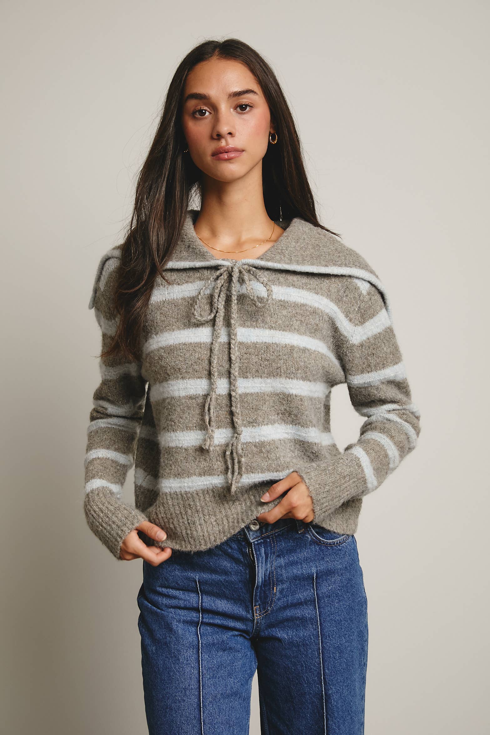 Forte - Wholesale Knit Sweater - Women's - Striped Sailor Collar Knit Sweater FSW001223