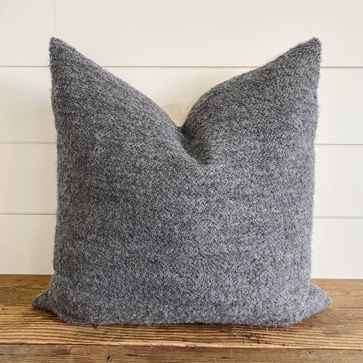 Linen & Ivory - Wholesale Throw Pillow Cover - BECKETT || Dark Gray Bouclé Pillow Cover0