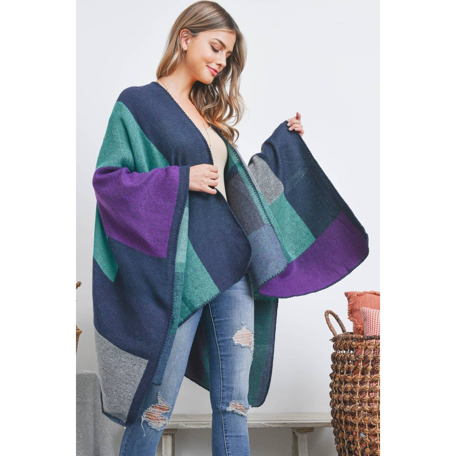 Love and Repeat - Vente Poncho – femme - Poncho cache-cœur rectangulaire géométrique Ruana10