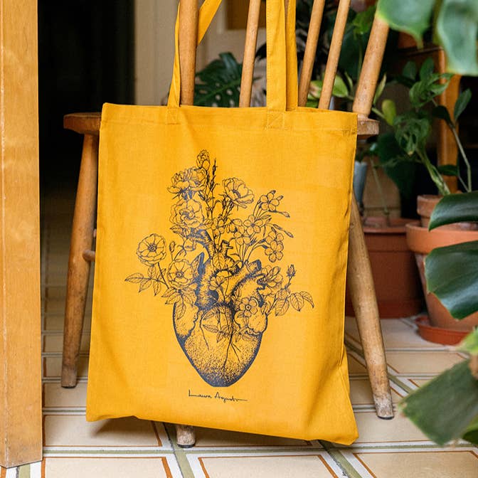 Lalauri - Vente Tote bag – femme - Sac fourre-tout couleur curcuma avec impression sérigraphique2