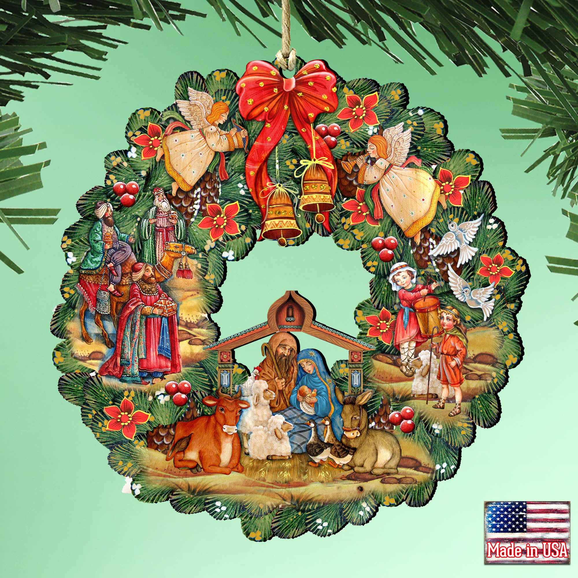 Designocracy - Wholesale Ornament - Nativity Wreath Wood Ornament G.DeBrekht Inspirational2